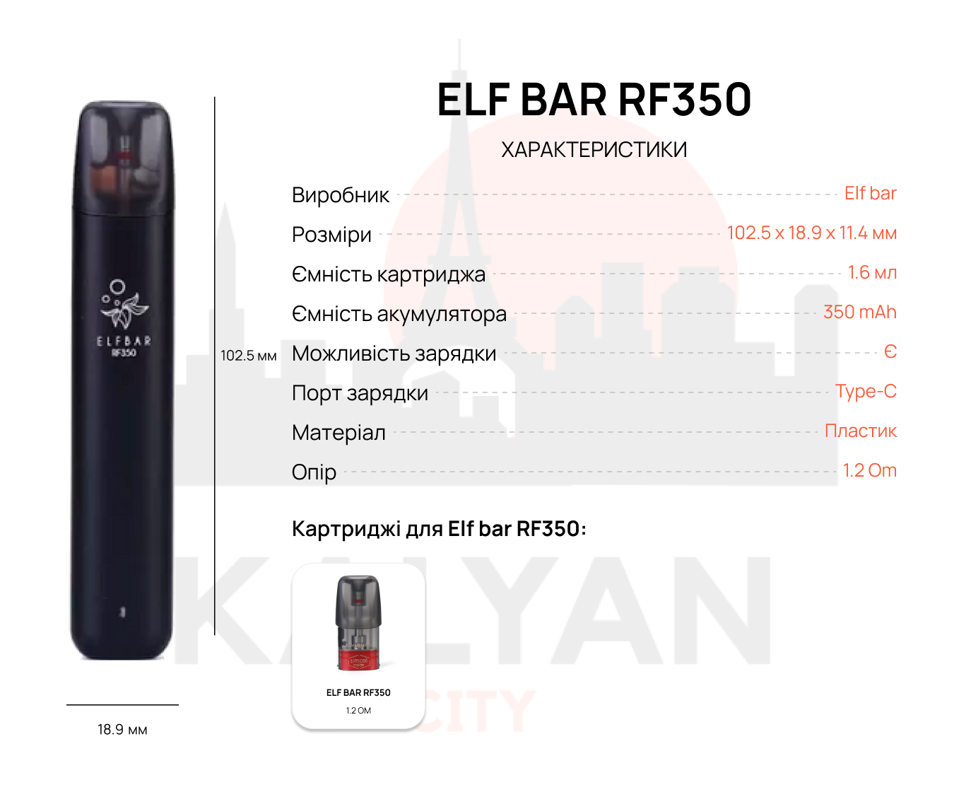 Elf bar RF350 Характеристика