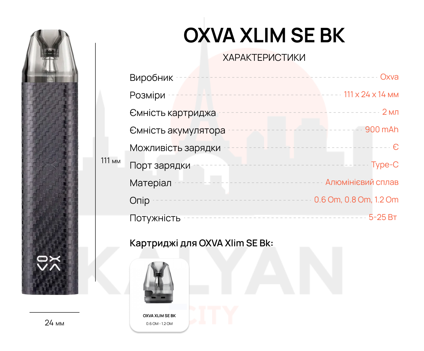 OXVA Xlim SE Bk Характеристики