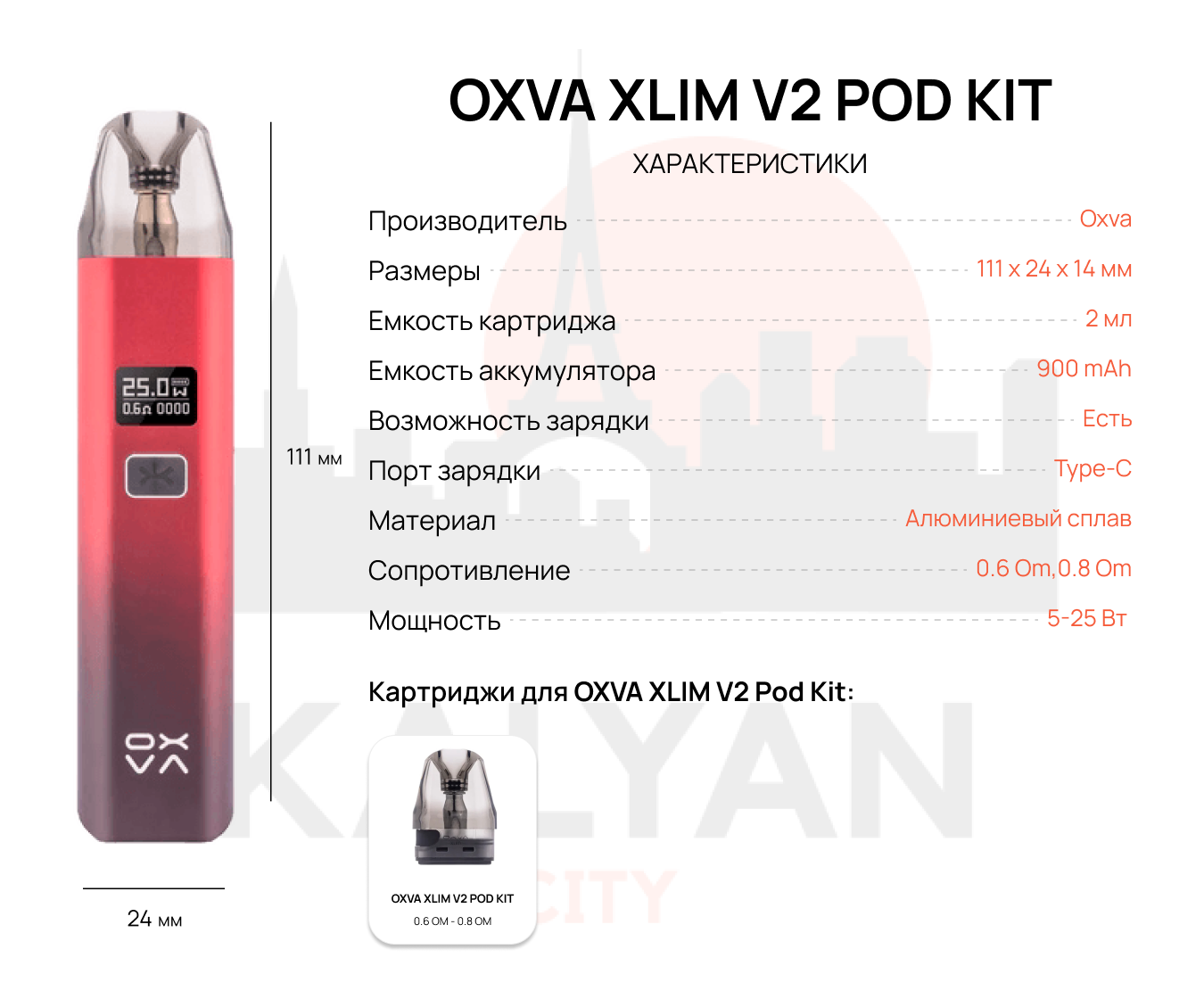 OXVA XLIM V2 Pod Kit Характеристика