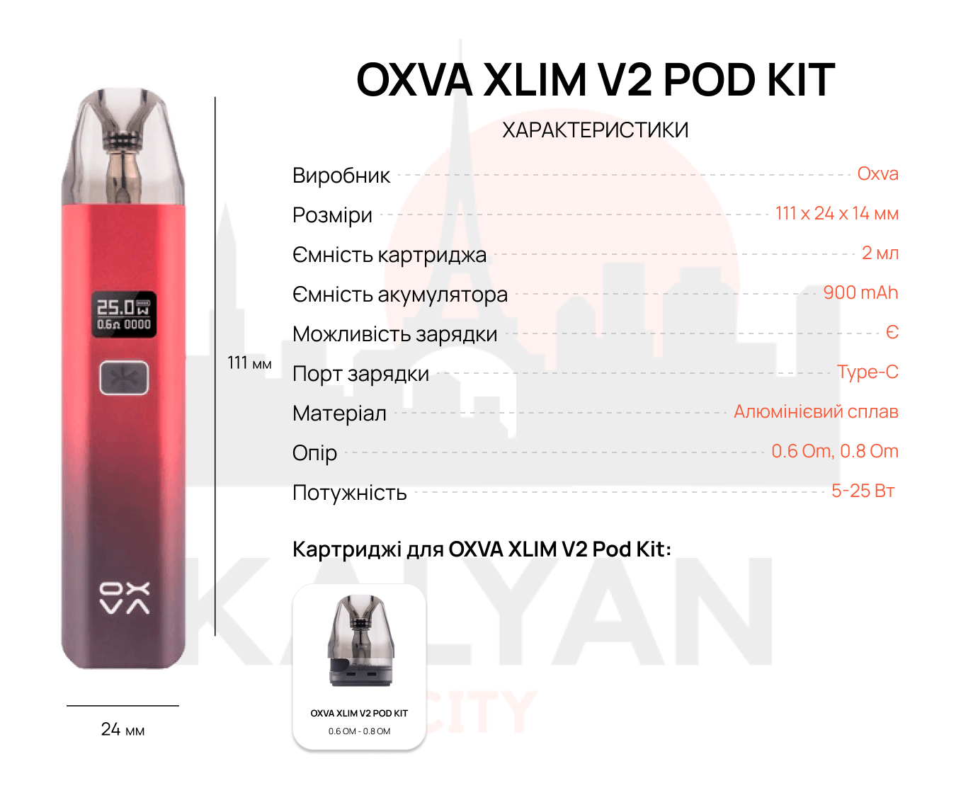 OXVA XLIM V2 Pod Kit Характеристики